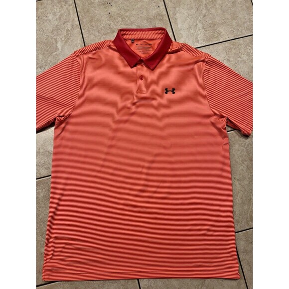 Under Armour Shirt Mens XL TALL Orange Striped The Performance Golf Polo Stretch - Picture 1 of 6